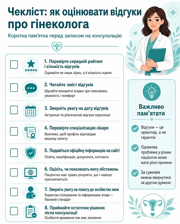 чекліст по аналізу відгуків про гінеколога