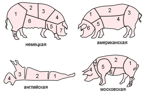 Схемы разделки свинины