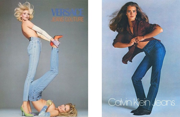 Рекламная кампания Versace Couture jeans, 1998; рекламная кампания Calvin Klein jeans, 1980