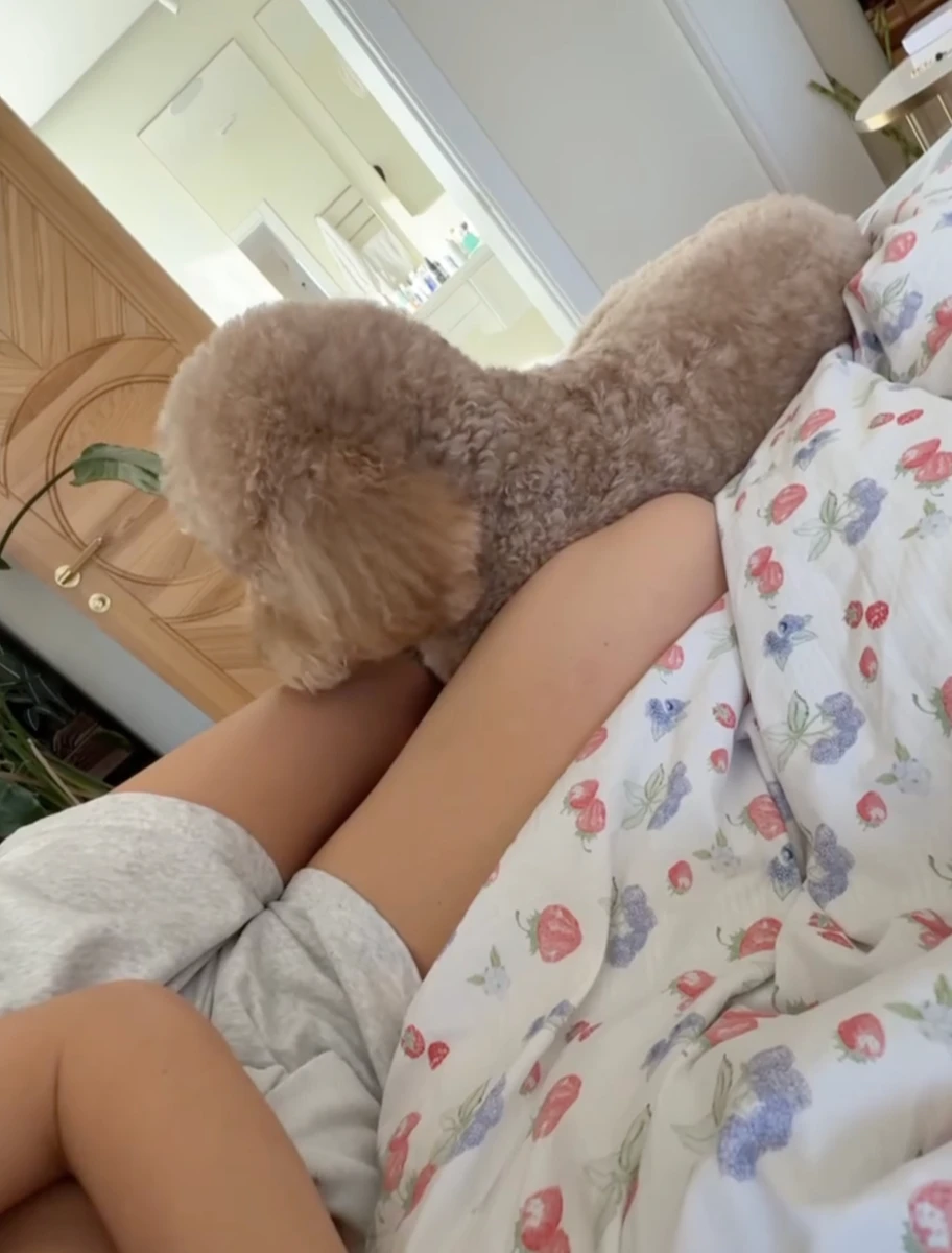 Даша Кацуріна посвітила стрункими ногами на ліжку з песиком