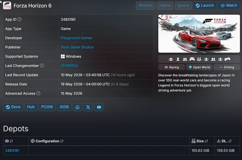 Forza Horizon 6: SteamDB