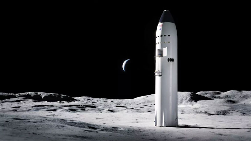 Ракета Starship на Луне в представлении художника. Источник изображения: SpaceX