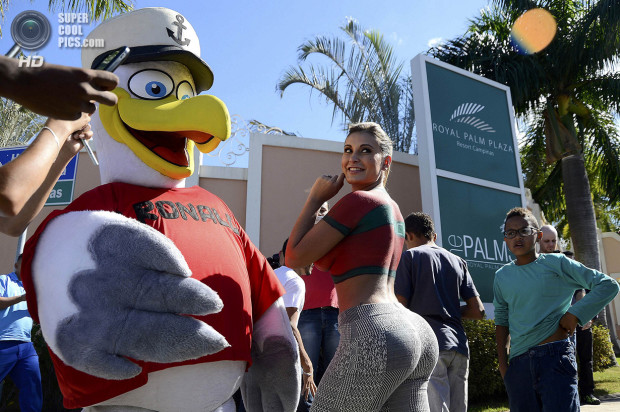 Fans gather outside the hotel of Portugal's national soccer team in Campinas