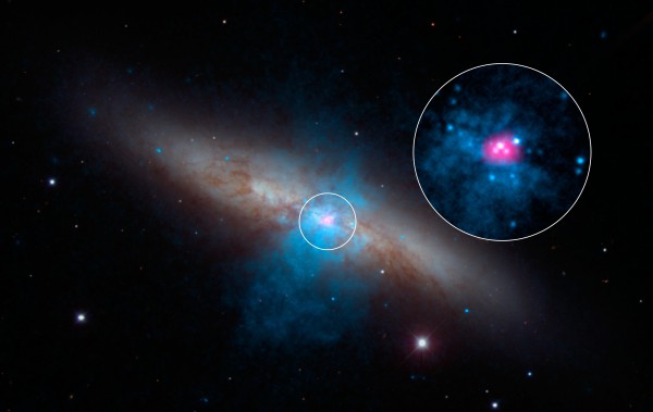 Галактика Messier 82 с самой яркой нейтронной звездой